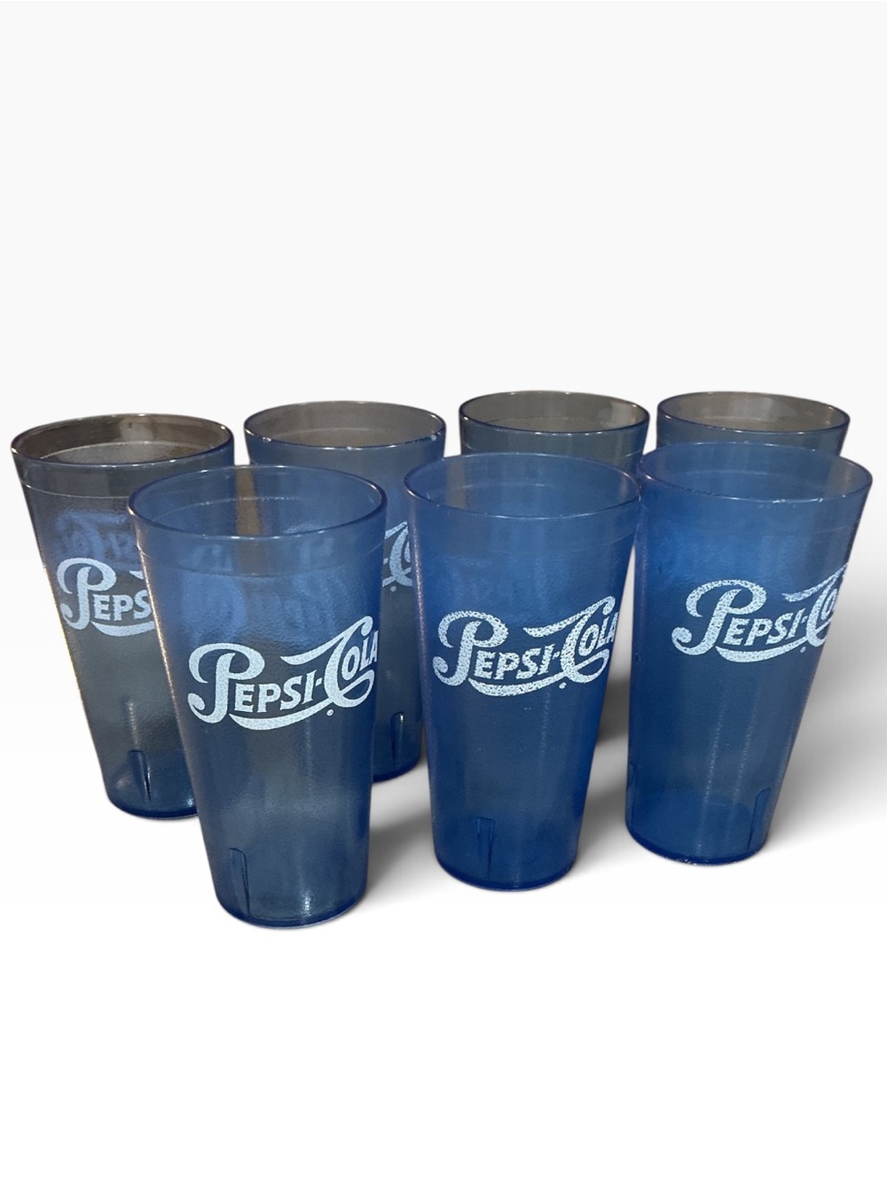 Set of 7 Vintage Pepsi-Cola Blue Restaurant Tumblers 20 oz Retro Diner Cups